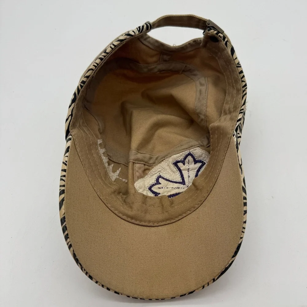 LOGA Womens Tan Zebra Print Rhinestone Cross Cadet Hat Distressed Adjustable Cap